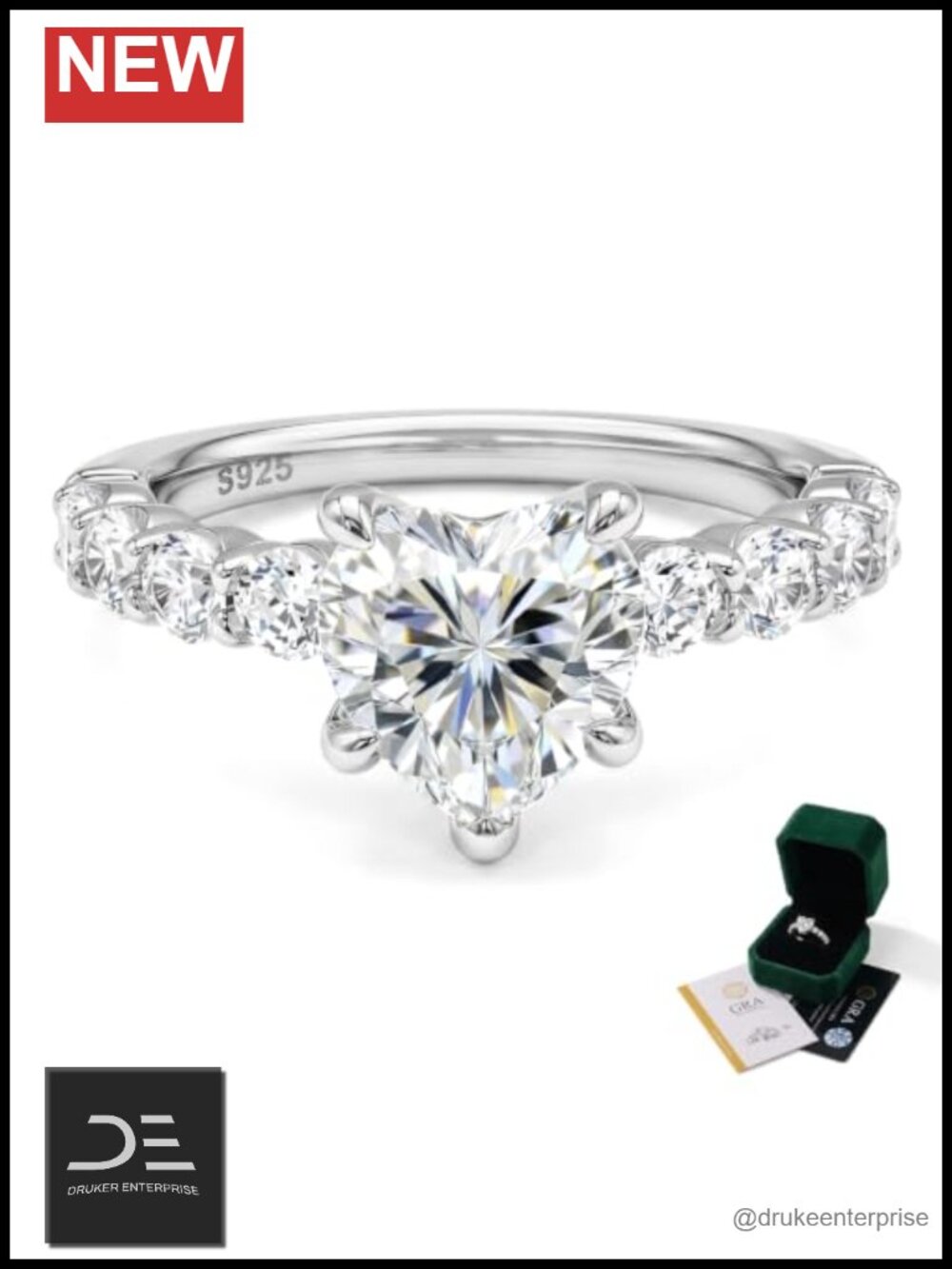 2ct Heart Moissanite Ring 925 Sterling Silver Promise Ring for Her